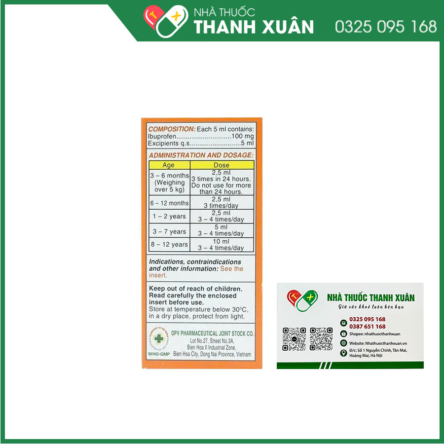 Children's Ibrafen thuốc hạ sốt, giảm đau, chống viêm từ nhẹ đến vừa